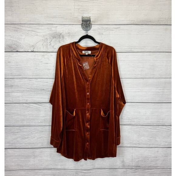 Haptics Plus Size Burnt Orange Velvet Long Sleeve Tunic Top Size 3X - Picture 1 of 9